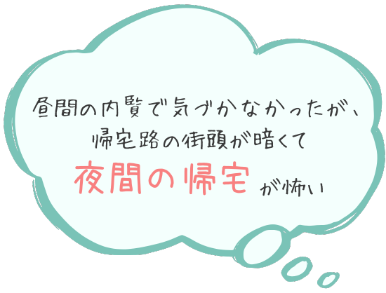 昼間の内観で気づかなかったが、帰宅路の該当が暗くて夜間の帰宅が怖い